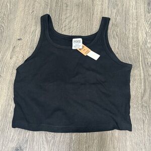 PINK Victoria's Secret Black Cropped Ribbed Tank Top with built in bra